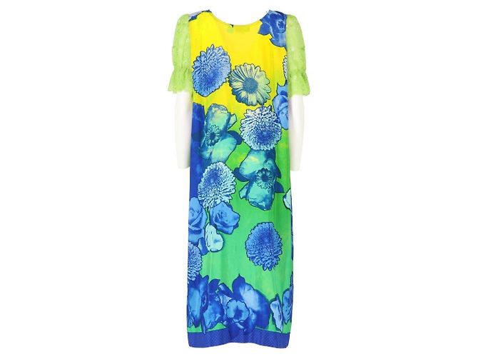 Genny Seidenkleid mit Blumenmuster 80er Jahre Mehrfarben - Ansicht 6