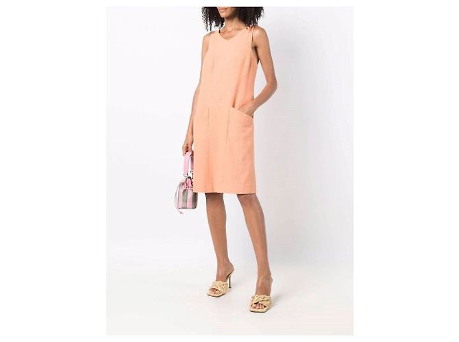 Abito midi Chanel in cotone pesca - vista 5