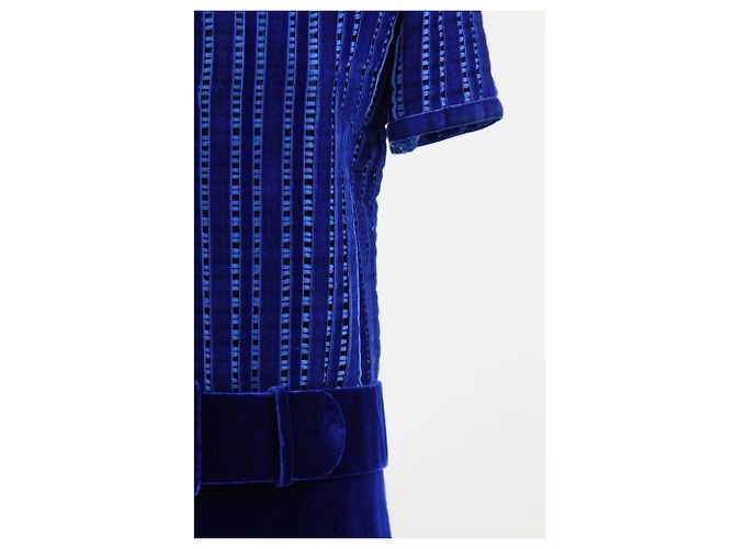 Lancetti langes Kleid aus blauem Samt - Ansicht 6