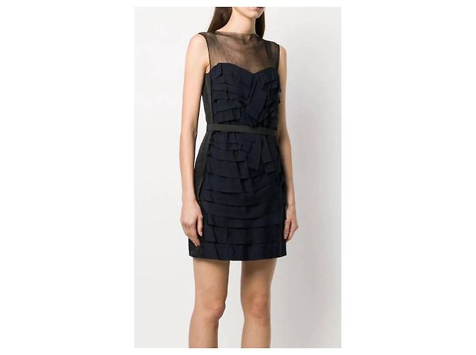 Lanvin Kleid aus blauer Seide ärmellos kurz - Ansicht 2