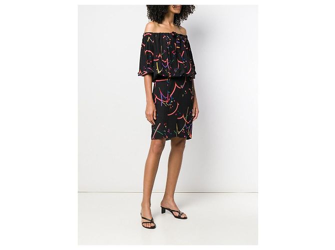 Prada Kleid aus Seide Schwarz mit abstraktem Print Off-the-shoulder - Ansicht 2