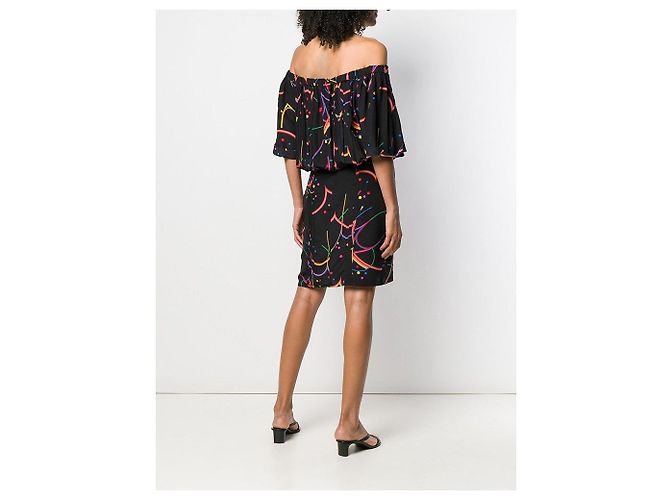 Prada Kleid aus Seide Schwarz mit abstraktem Print Off-the-shoulder - Ansicht 3