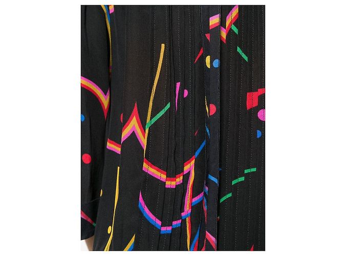 Prada Kleid aus Seide Schwarz mit abstraktem Print Off-the-shoulder - Ansicht 4