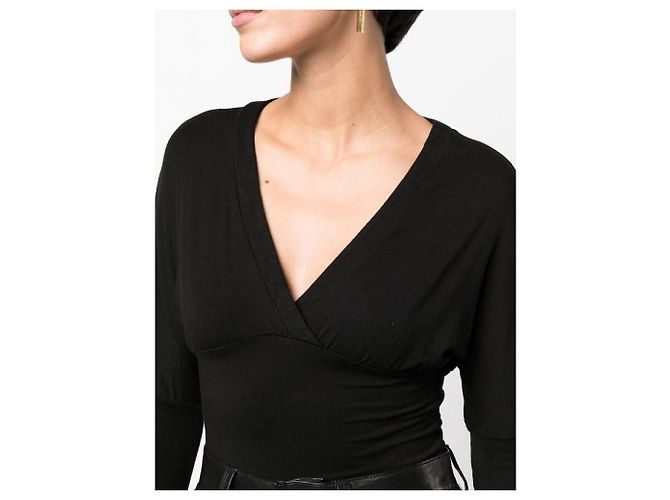Top Versace in Viscosa Nera con Scollo a V e Maniche Lunghe Nero - vista 3