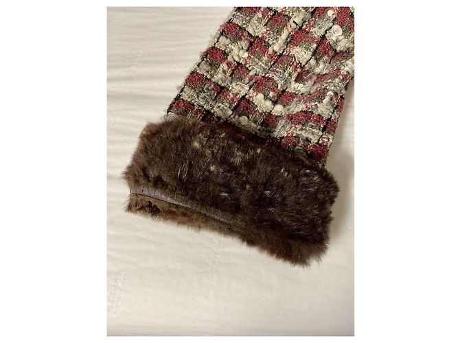 Giacca Chanel in tweed di seta bordeaux e beige Bordò - vista 2