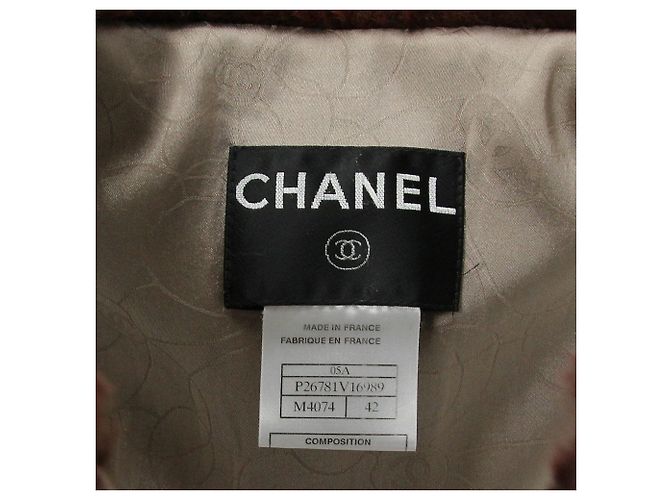 Giacca Chanel in tweed di seta bordeaux e beige Bordò - vista 8