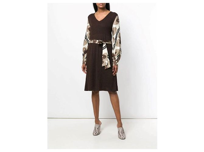 Vestido Hermès em lã e seda castanho e bege Marrom - vista 2