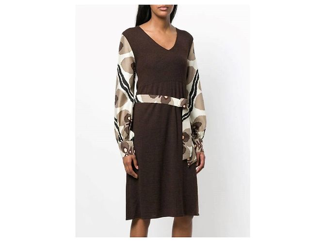 Vestido Hermès em lã e seda castanho e bege Marrom - vista 3