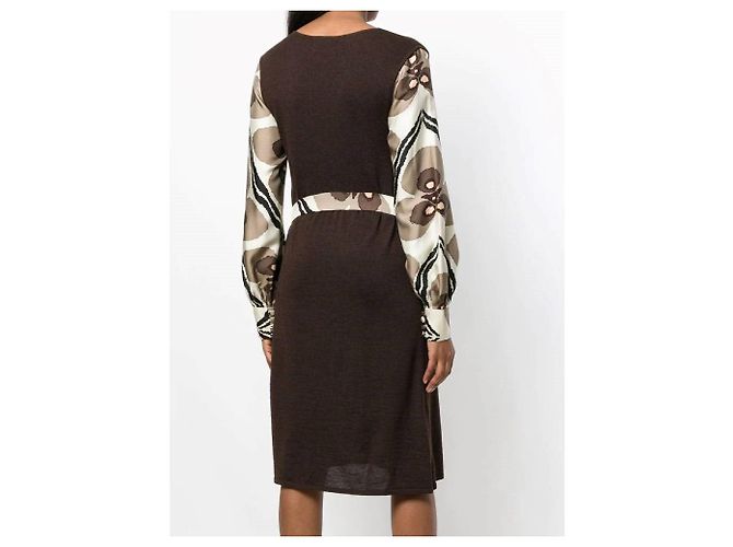 Vestido Hermès em lã e seda castanho e bege Marrom - vista 4