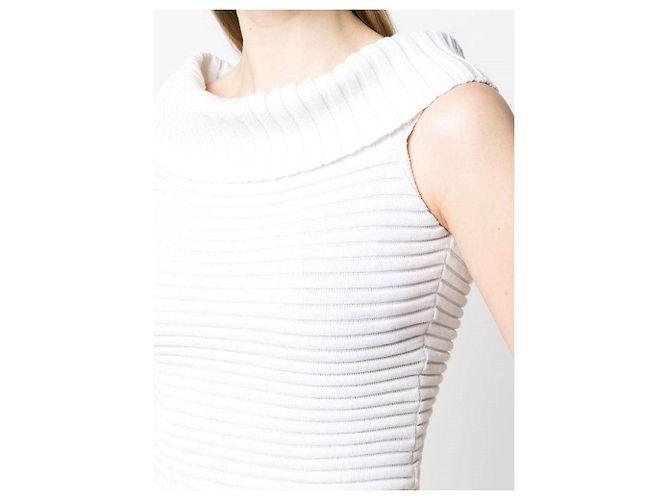 Vestido vaina Chanel sin mangas de algodón blanco - vista 4