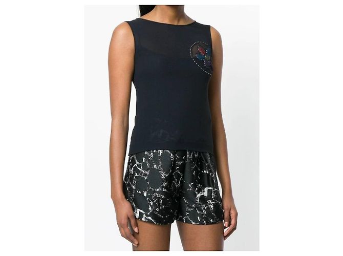 Top Moschino de seda negro con aplique bordado - vista 2