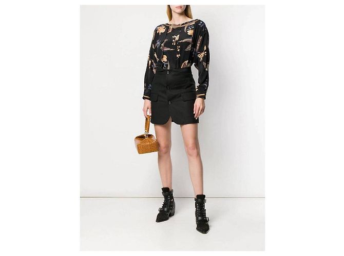 Blusa Versace de seda negra con estampado floral plisado Negro - vista 5