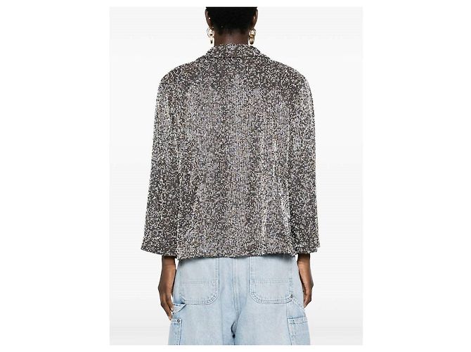 Chanel Perlenjacke aus Baumwolle Grau Gold Weiß - Ansicht 2
