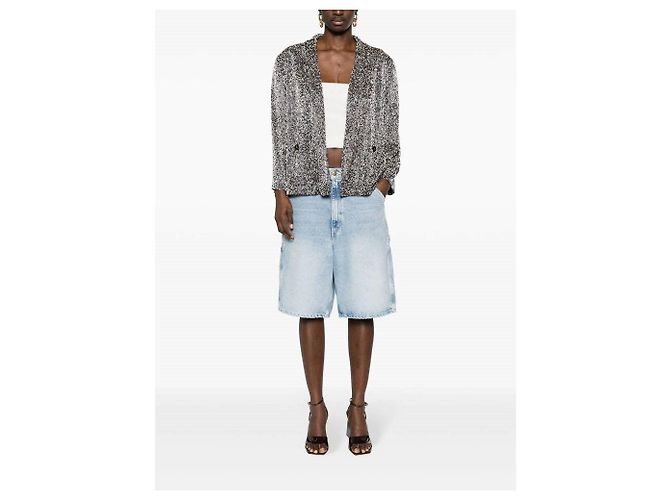 Chanel Perlenjacke aus Baumwolle Grau Gold Weiß - Ansicht 3
