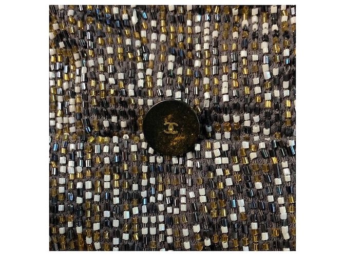 Chanel Perlenjacke aus Baumwolle Grau Gold Weiß - Ansicht 6