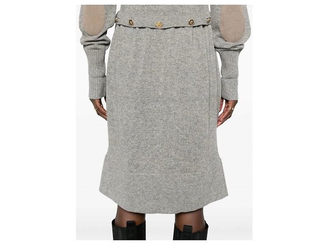Robe midi Chanel des années 90 en cachemire gris - vue 2