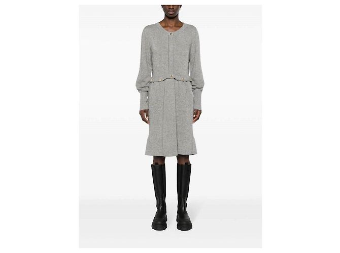 Robe midi Chanel des années 90 en cachemire gris - vue 3