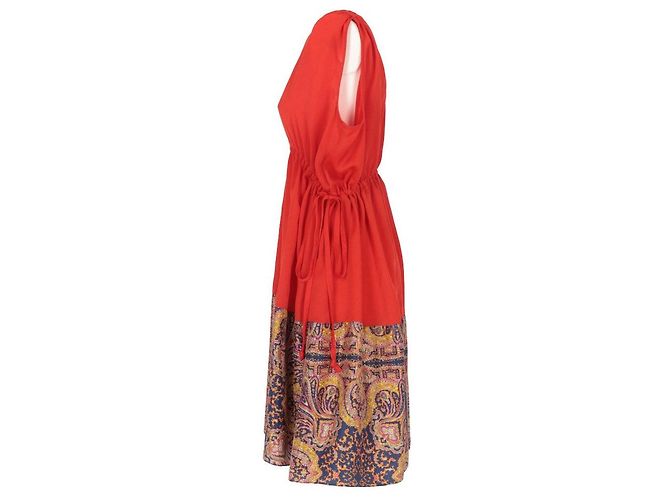 Vestido Carven Rojo de Seda Sin Mangas Estampado Paisley Roja - vista 2