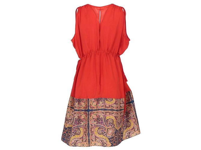 Vestido Carven Rojo de Seda Sin Mangas Estampado Paisley Roja - vista 3