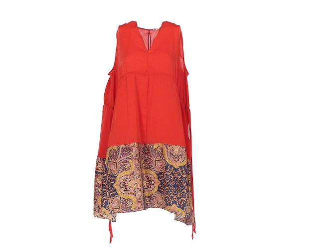 Vestido Carven Rojo de Seda Sin Mangas Estampado Paisley Roja - vista 4