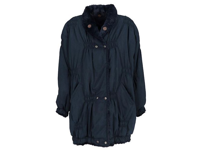 Fendi Fendissime Blaue Jacke mit Kunstfellfutter - Ansicht 2