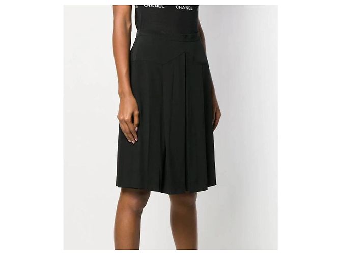Falda Chanel de seda negra plisada Negro - vista 2