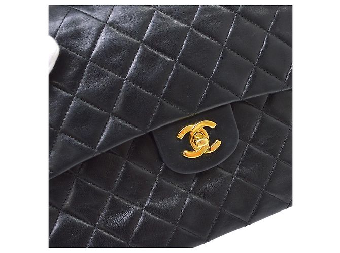 Chanel Vintage Classic Double Flap Quilted Lambskin Medium Nero - vista 7