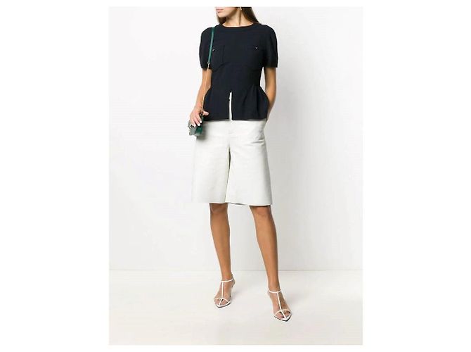 Top Peplum Chanel de Lana Azul con Cinturón - vista 2