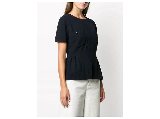 Top Peplum Chanel de Lana Azul con Cinturón - vista 3
