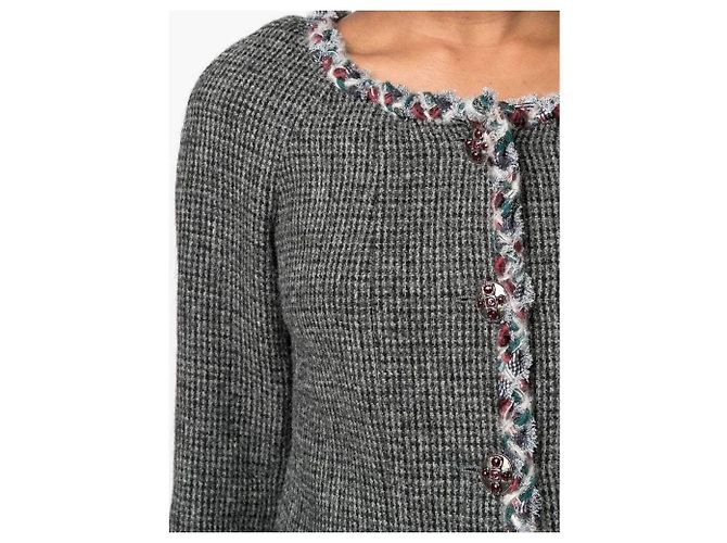 Chanel Bouclé Wolle Blazer Kariert Grau - Ansicht 3