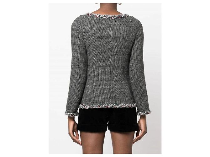 Chanel Bouclé Wolle Blazer Kariert Grau - Ansicht 4