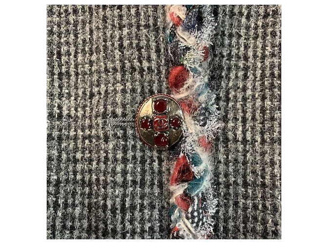 Chanel Bouclé Wolle Blazer Kariert Grau - Ansicht 6