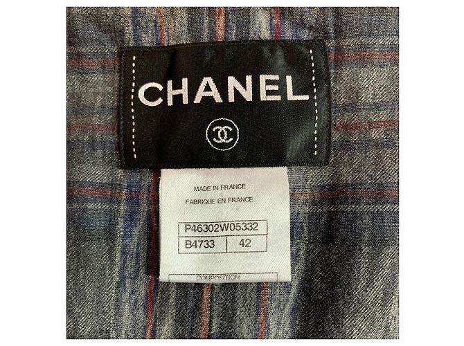 Chanel Bouclé Wolle Blazer Kariert Grau - Ansicht 7
