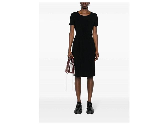 Vestido midi Chanel de lã e seda preto - vista 3