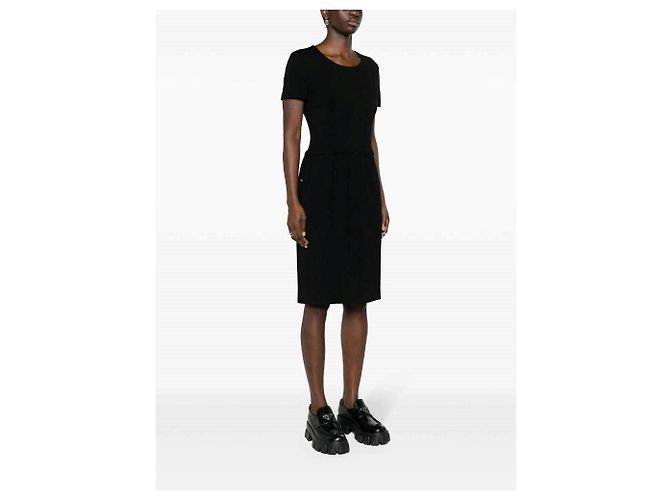 Vestido midi Chanel de lã e seda preto - vista 4
