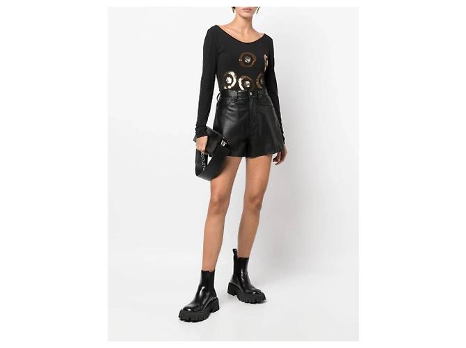 Autre Marque Top Versace de algodón elástico negro con lentejuelas doradas - vista 2
