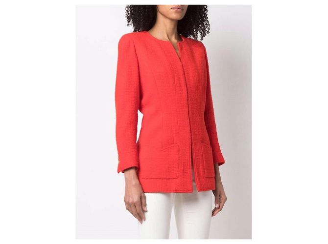 Chanel Red Bouclé Wool Jacket - view 3