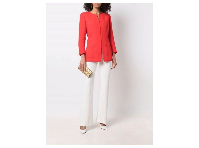 Chanel Red Bouclé Wool Jacket - view 5