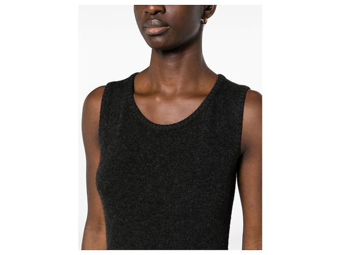 Chanel Ärmelloses Midi Strickkleid aus Wolle Grau - Ansicht 5