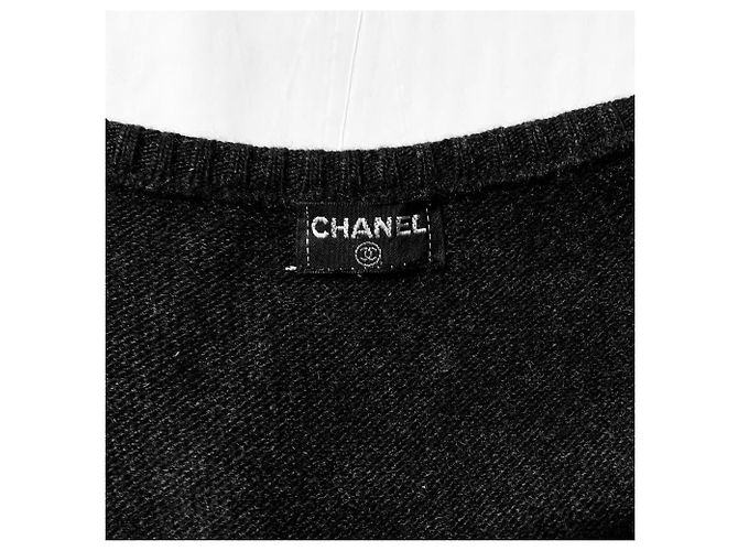 Chanel Ärmelloses Midi Strickkleid aus Wolle Grau - Ansicht 7