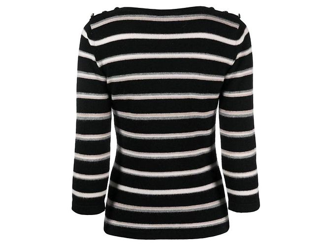 Chanel Gestreifter Kaschmir Pullover Schwarz Rosa Weiß Grau - Ansicht 2