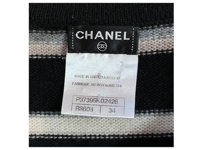 Chanel Gestreifter Kaschmir Pullover Schwarz Rosa Weiß Grau - Ansicht 4