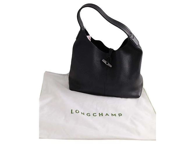 Borsa a tracolla Longchamp Roseau in pelle nera Nero - vista 6
