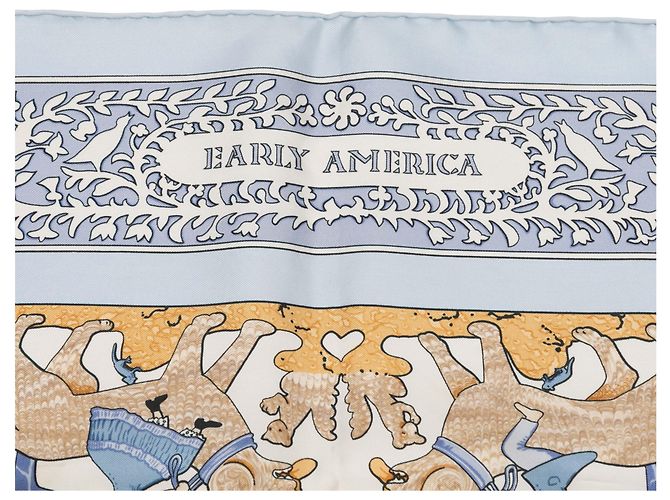 Hermès Foulard in seta stampato Hermes motivo Early America azzurro e multicolore Blu - vista 2
