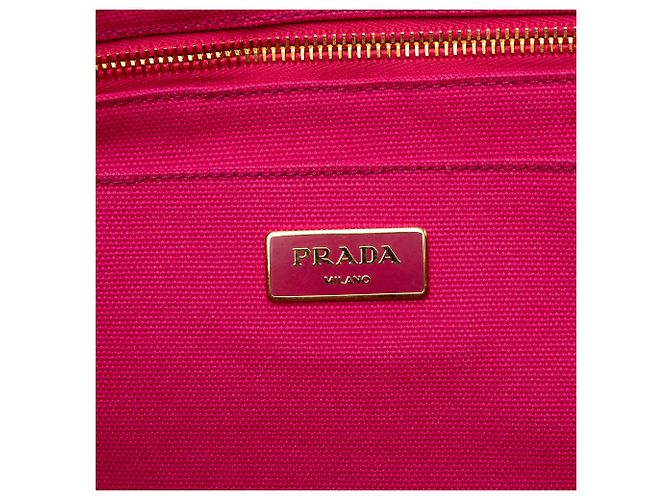 Borsa Tote Satchel Prada Canvas Canapa Logo Rosa - vista 5