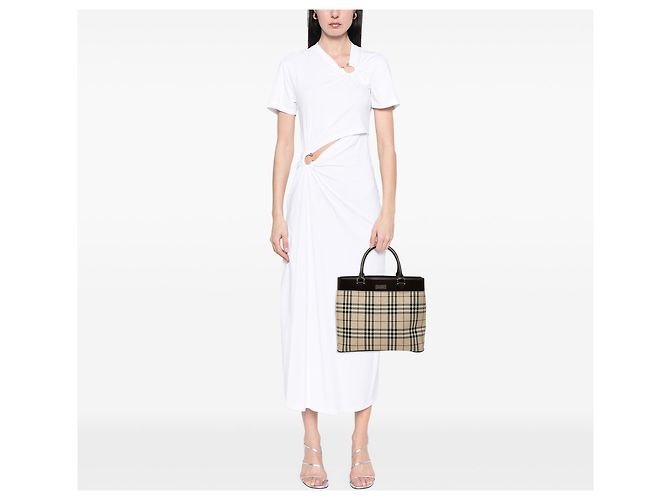 Borsa Tote Burberry House Check Canvas Beige - vista 6
