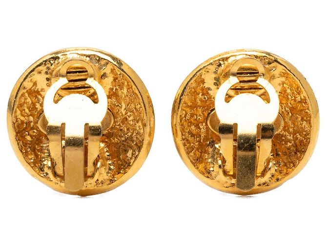 Gold Chanel CC Gold Plated Round Clip On Earrings Golden - view 2