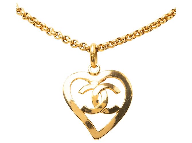 Collana con pendente a cuore CC Chanel placcata oro D'oro - vista 2