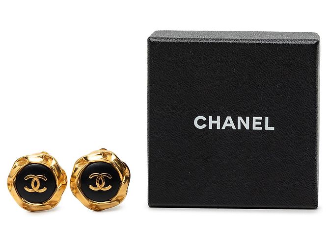 Brincos de pressão Chanel CC banhados a ouro e esmalte Dourado - vista 4