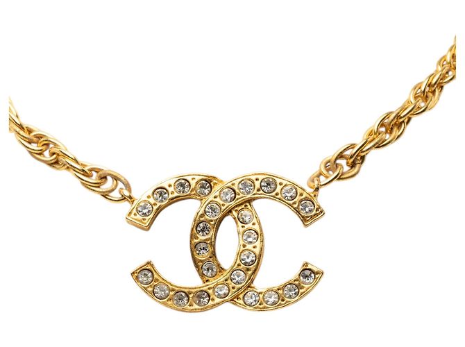 Collana con pendente Chanel CC placcata oro e strass D'oro - vista 2